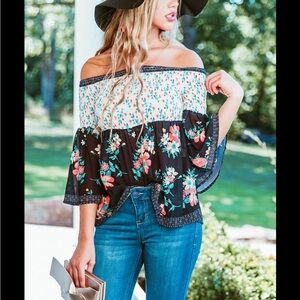 Flying tomato off the shoulder bell sleeve boho top